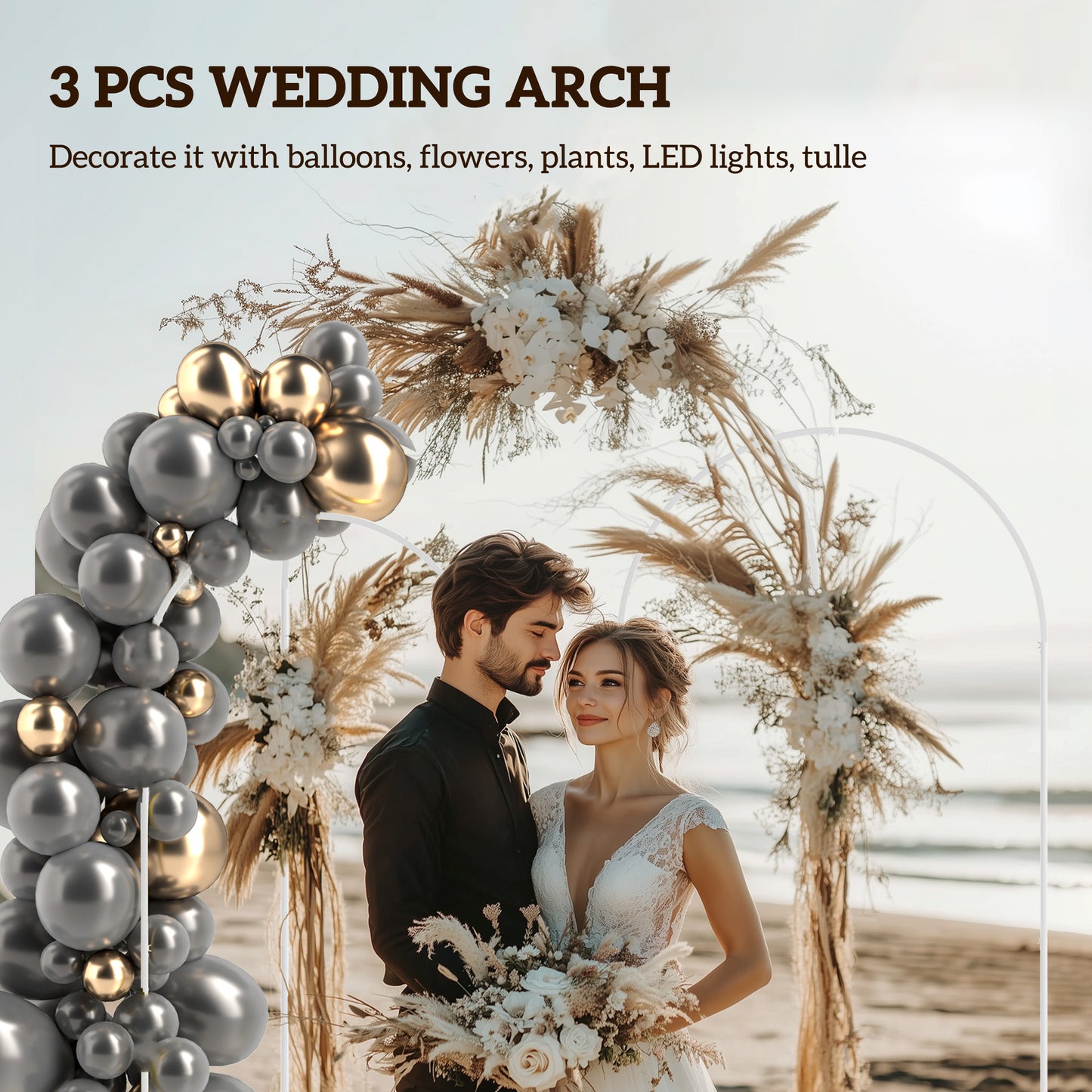Outsunny Wedding Arch Frame Set White Metal Balloon Arch Stand Adjustable 1.8m 2m 2.2m For Birthday Party
