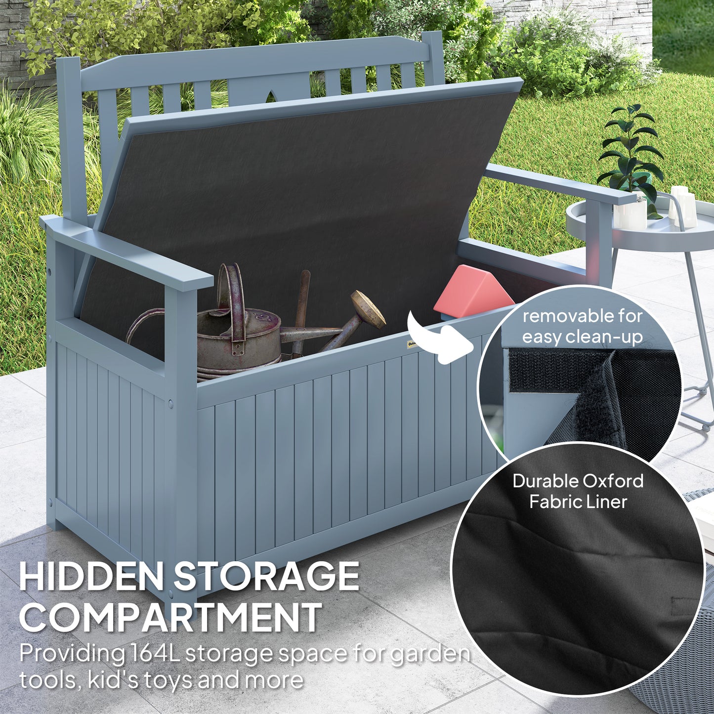 Outsunny Two Seater Wooden Storage Garden Bench With Hidden Underseat Storage Grey