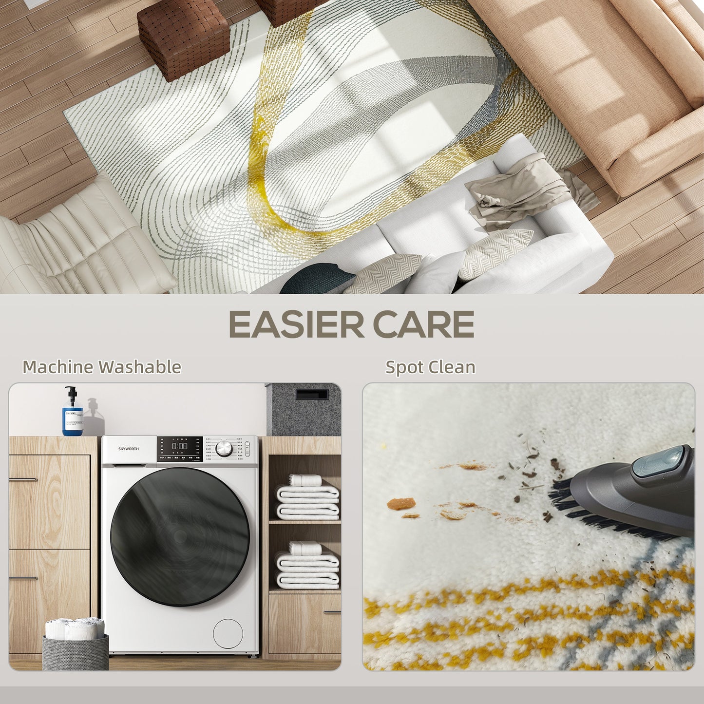 HOMCOM Modern Area Rug 230 x 160 cm Cream White Machine Washable Allergy Friendly Living Room Bedroom Office Carpet