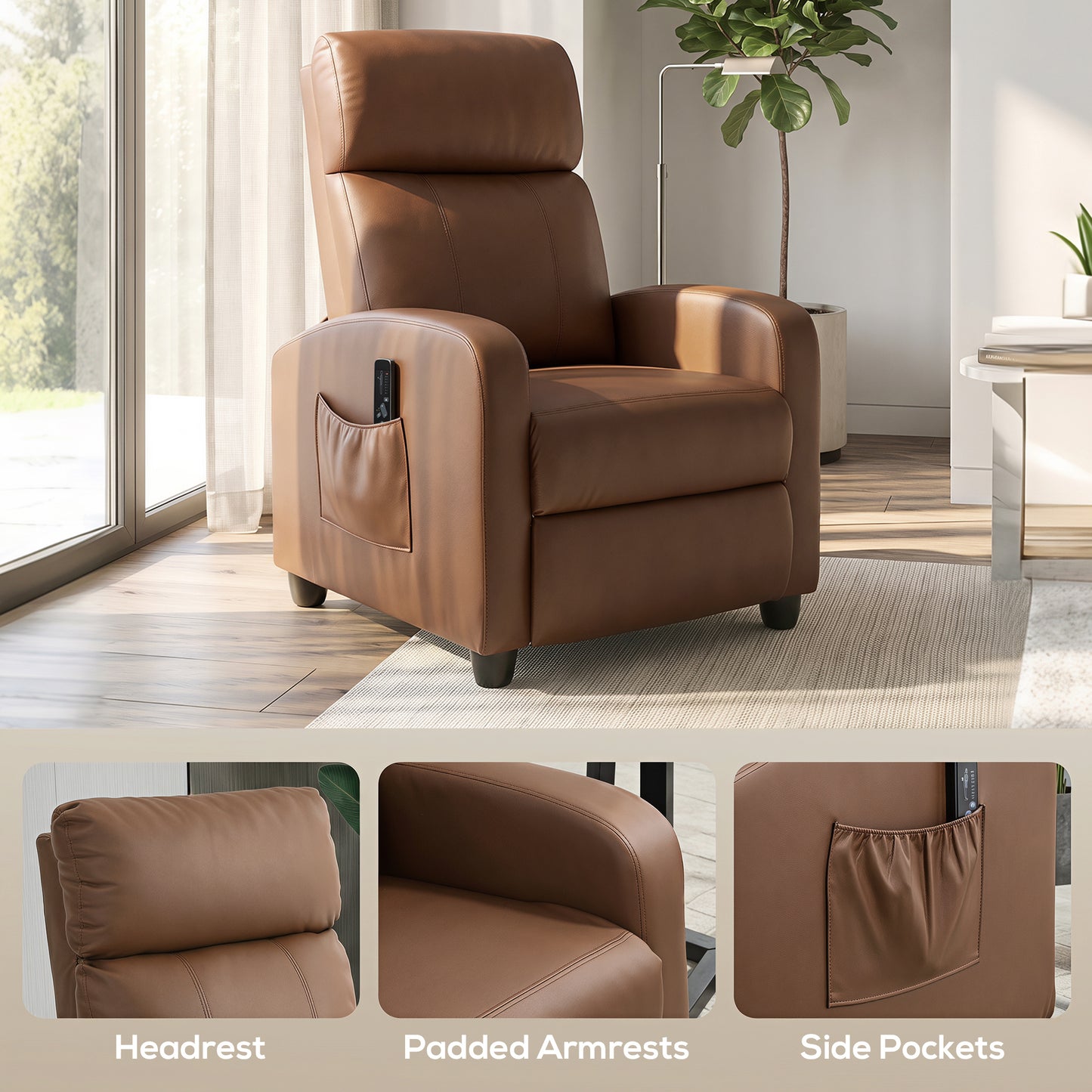 Homcom Massage Recliner Faux Leather Push Back Armchair Dark Brown