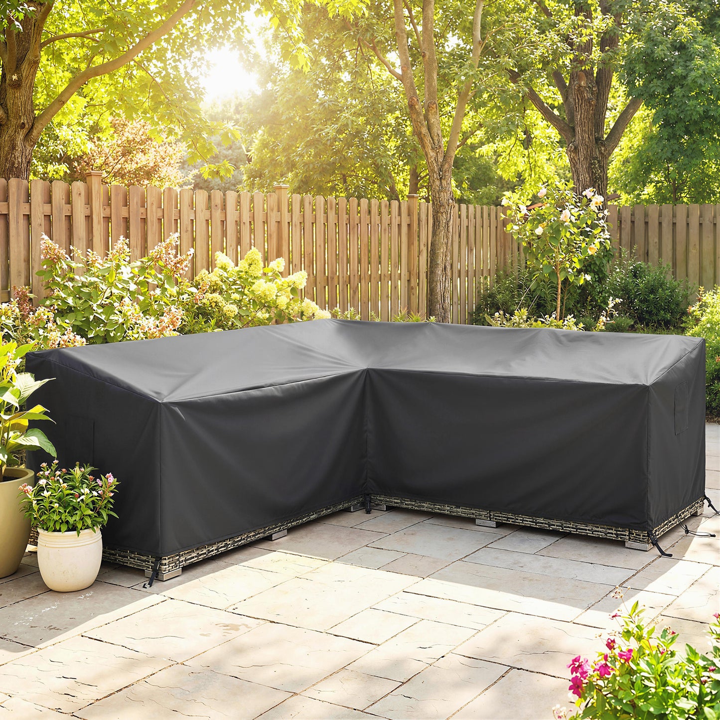 Outsunny V Shaped Patio Furniture Cover Waterproof Outdoor Sectional Sofa Cover Anti UV Air Vent Black 216x216x78 cm