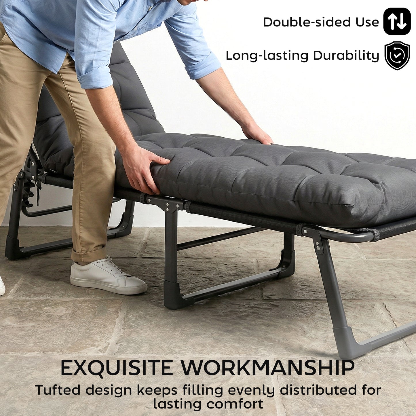 Outsunny Sun Lounger Cushions 2 Pack Replacement Pads With Ties Dark Grey For Garden Lounge Chairs
