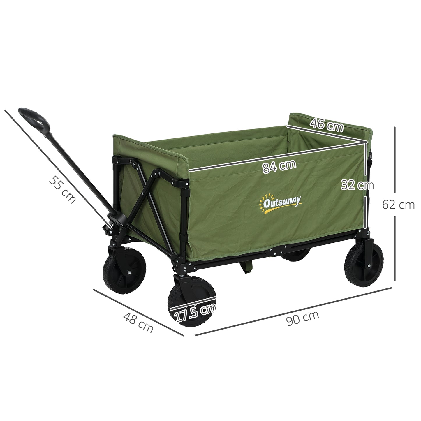 Outsunny 120L Festival Folding Trolley On Wheels With Adjustable Handle For Garden Beach Camping And Fishing Green
