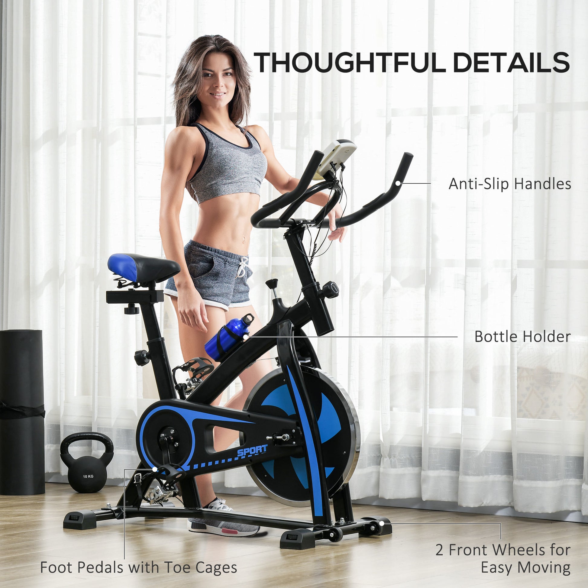 SPORTNOW Indoor Cycling Bike with Adjustable Features for Home Gym Fitness, Blue - ALL4U RETAILER LTD