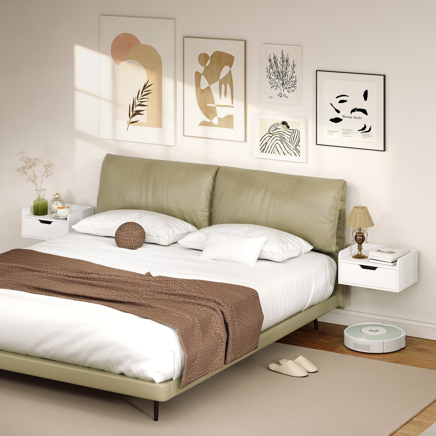 HOMCOM Floating Nightstands Set Of 2 Wall Mounted Bedside Tables With Drawer And Shelf White