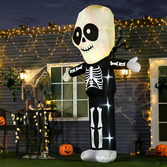 HOMCOM 3m Inflatable Skeleton Ghost Decoration with LED Lights for Indoor and Outdoor Halloween Festivities - ALL4U RETAILER LTD