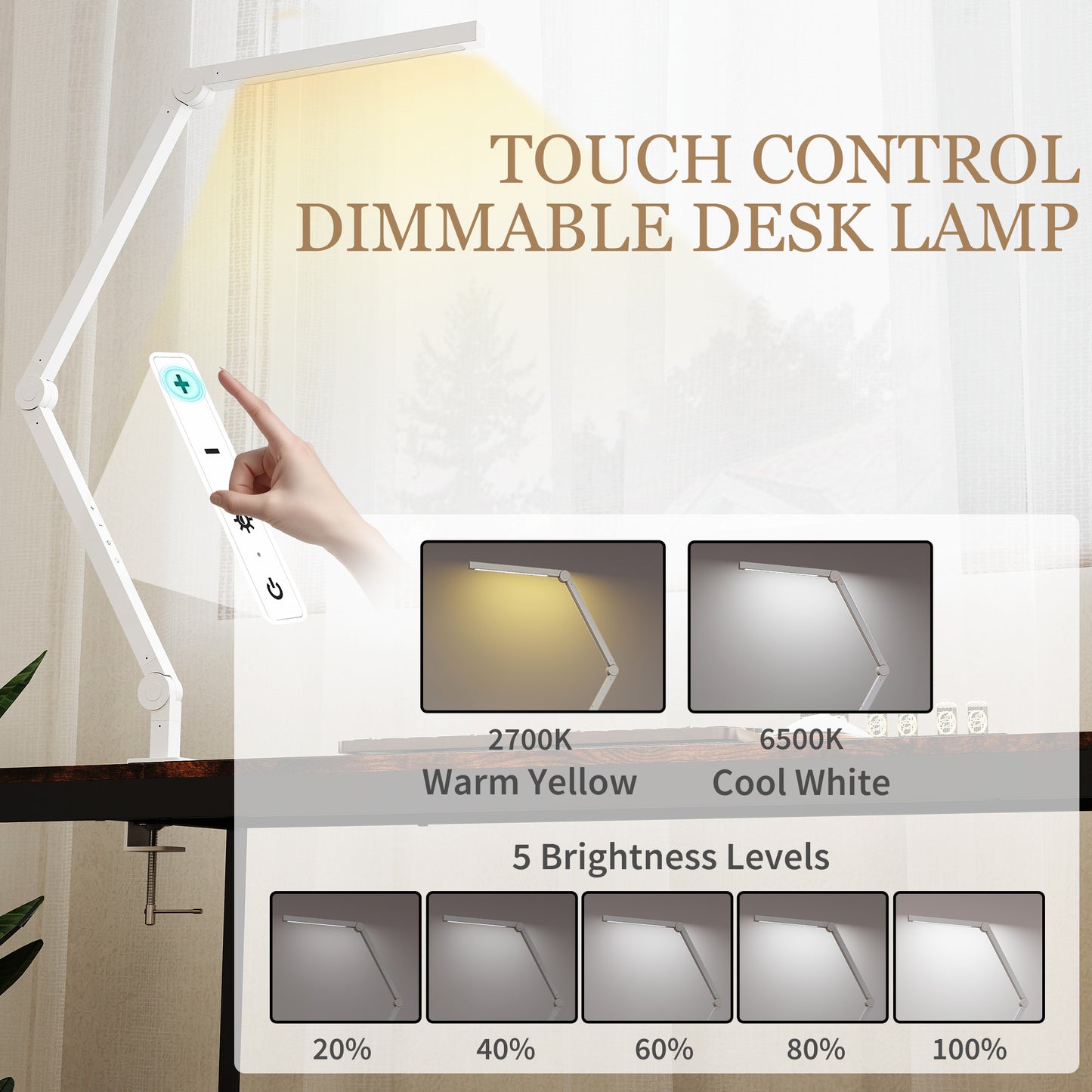 HOMCOM LED Desk Lamp With Clamp And Swing Arm Dimmable Eye Caring Table Lamp 2 Color Modes And 5 Brightness Levels