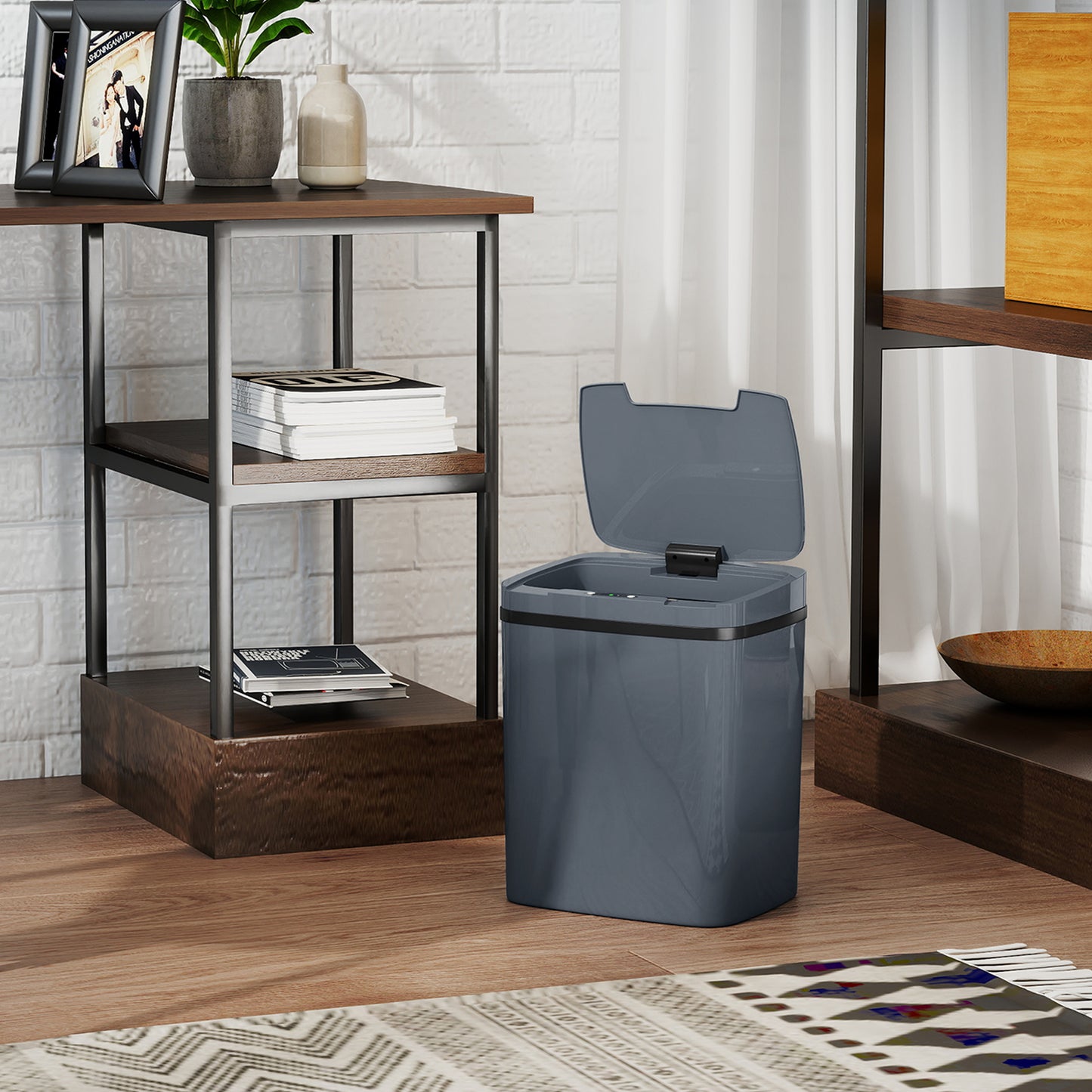HOMCOM 15L Sensor Bin Automatic Touchless Kitchen Bin Battery Operated for Home Office Bedroom Bathroom Grey