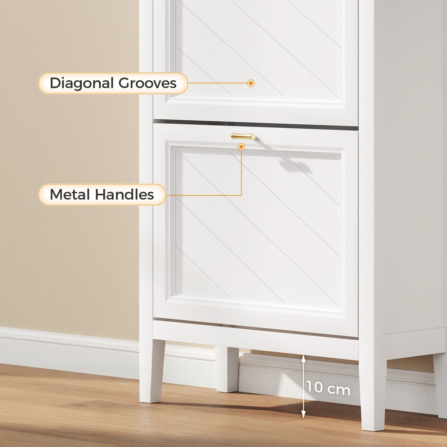 HOMCOM Shoe Storage Cabinet With 3 Flip Drawers And Adjustable Shelves Narrow Farmhouse White