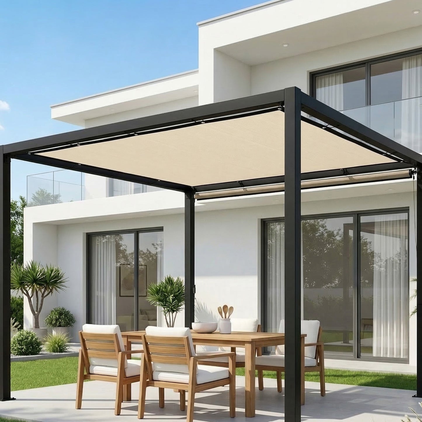 Outsunny Shade Sail UV Protection Canopy for Patio and Garden 3 by 3.6 m Beige with Stainless Steel Eyelets