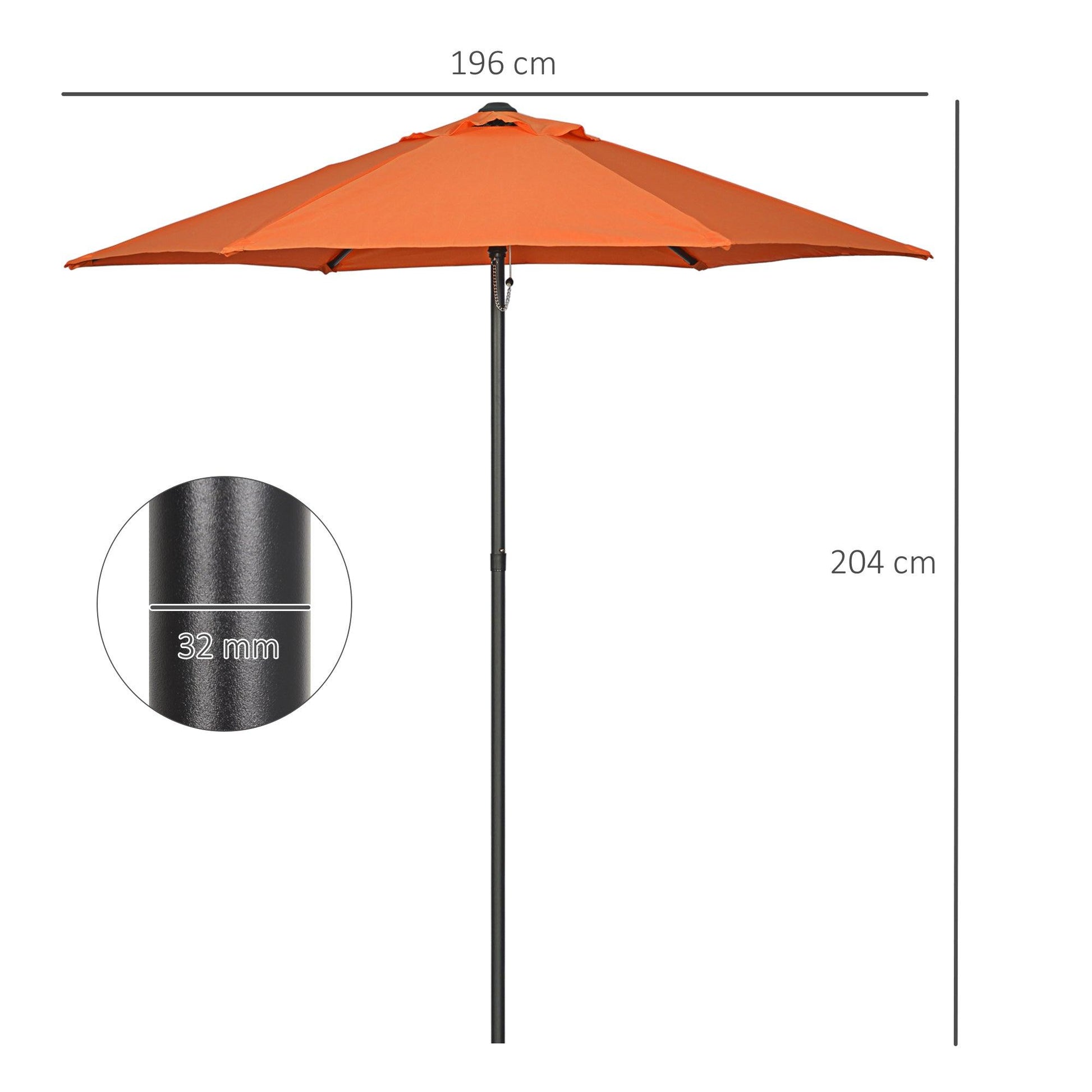 Outsunny 2m Parasol Patio Umbrella, Outdoor Sun Shade with 6 Ribs Orange - ALL4U RETAILER LTD