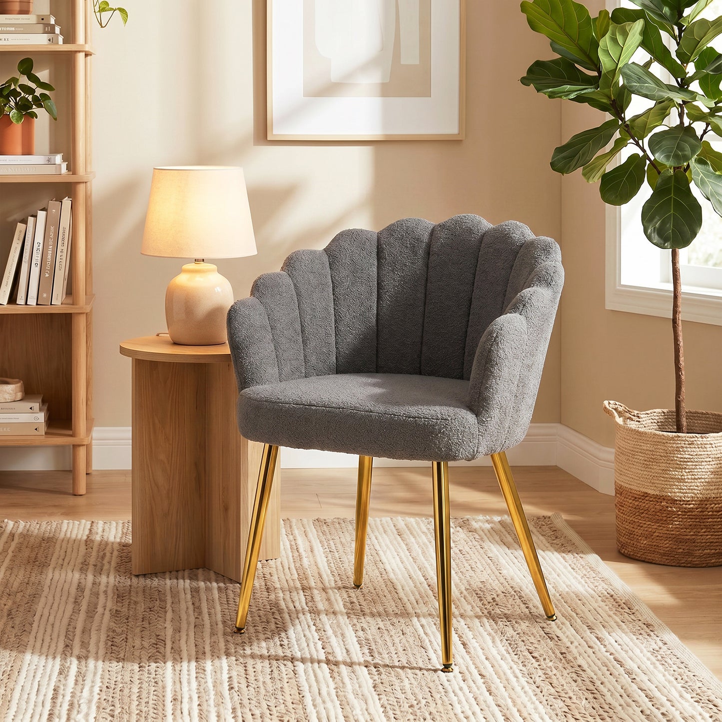HOMCOM Petal Back Lounge Chair With Metal Legs For Living Room And Bedroom With Grey Finish