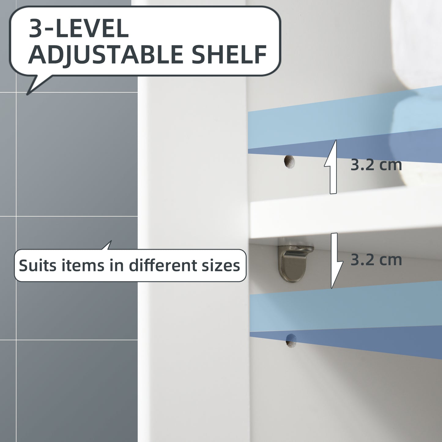 Kleankin White Bathroom Furniture Set Floor Cabinet With Drawers And Double Doors Tall Cabinet Adjustable Shelves
