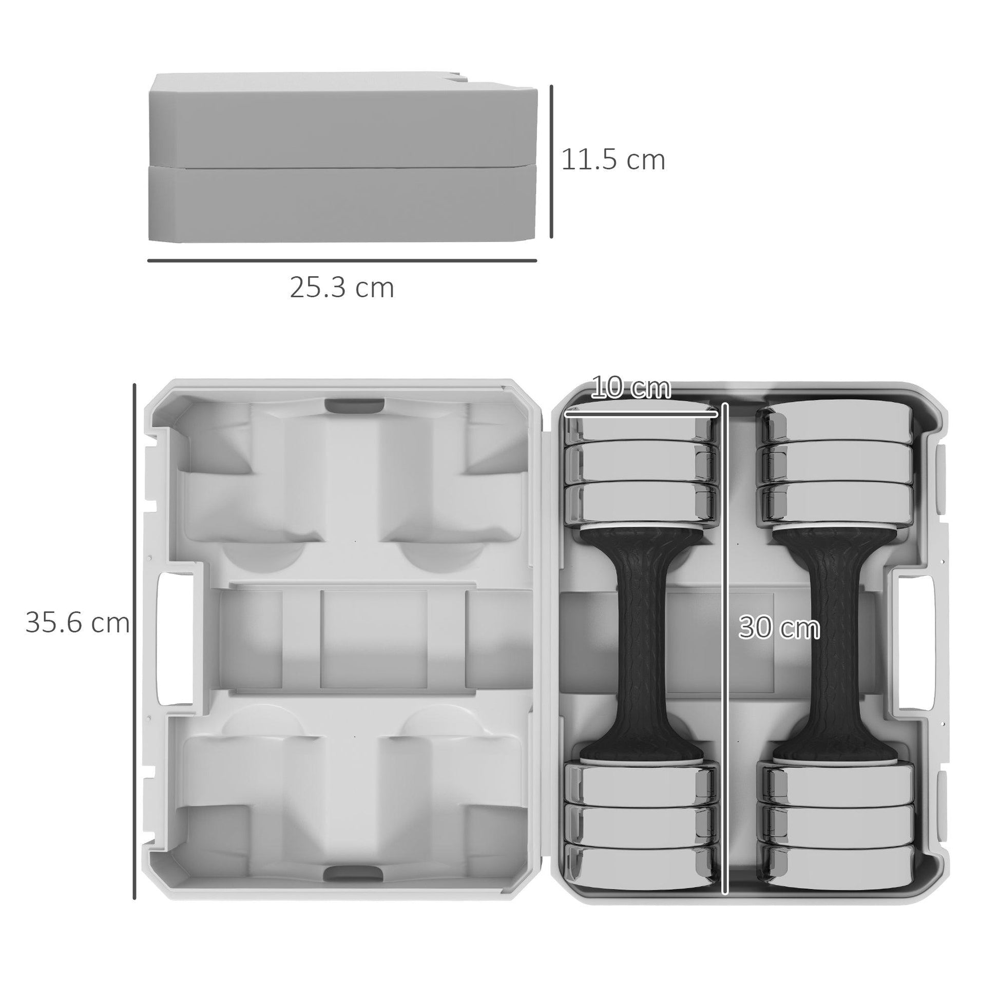 SPORTNOW Adjustable Dumbbells Set 10kg x 2 - Storage Box - ALL4U RETAILER LTD