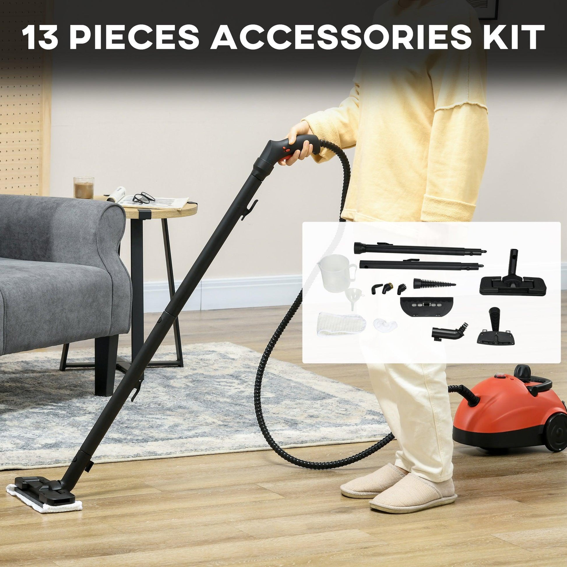 HOMCOM Multi-purpose Steamer w/ 13 PCS Accessory Steam Mop for Grout Tile Carpet - ALL4U RETAILER LTD