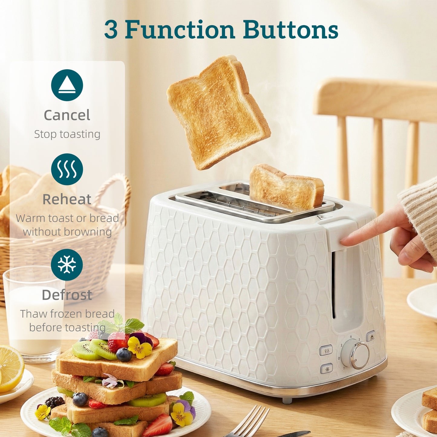 HOMCOM Kettle and Toaster Set 1.7L 3000W Rapid Kettle with Limescale Filter 2 Slice Toaster with 7 Browning Levels Cream