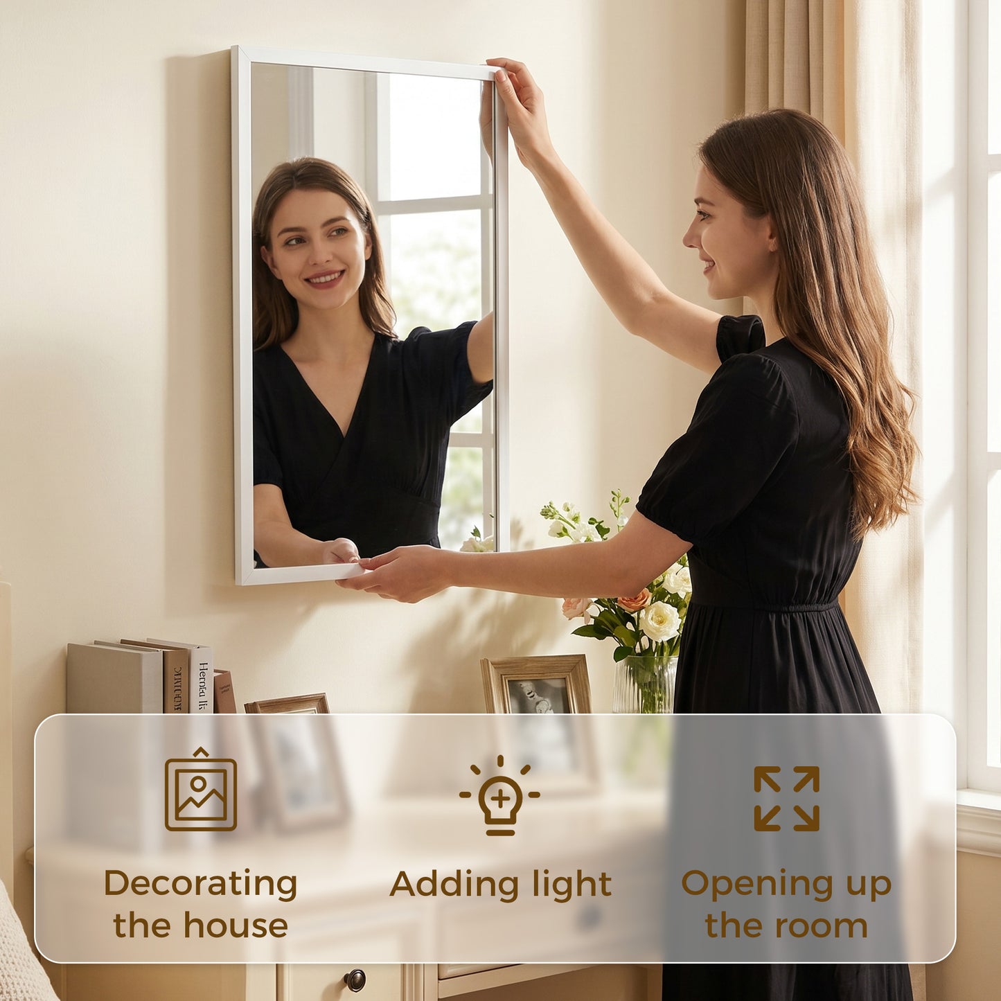HOMCOM Wall Mounted Bathroom Mirror 70 x 50 cm White Frame For Living Room Bedroom And Hallway