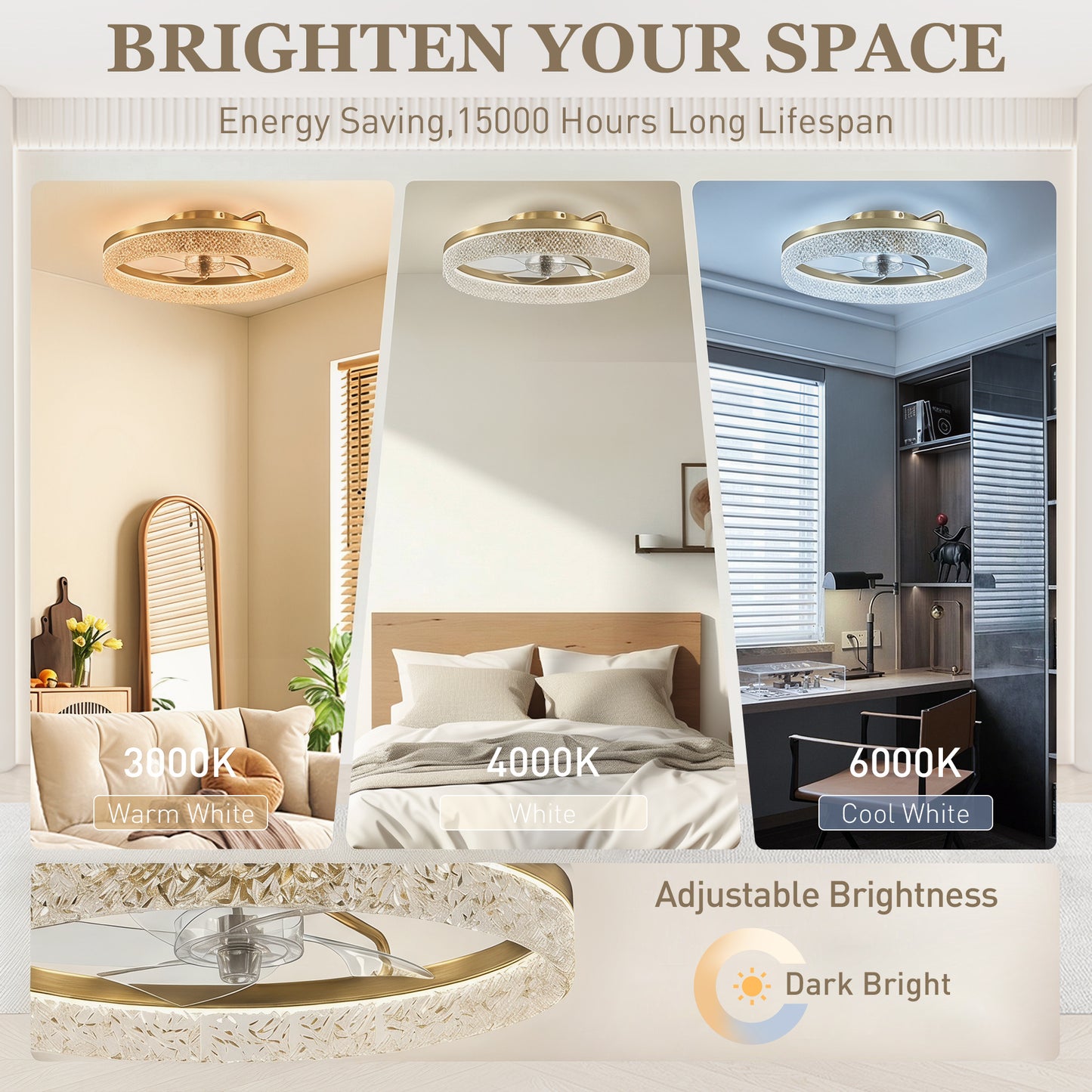 HOMCOM Ceiling Fan With Light Gold Tone Dimmable LED Remote And App Control Three Color Temperatures