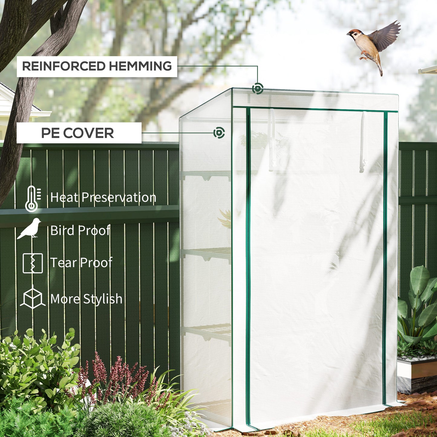 Outsunny Four Tier Mini Greenhouse Green And White With Four Shelves And Roll Up Door