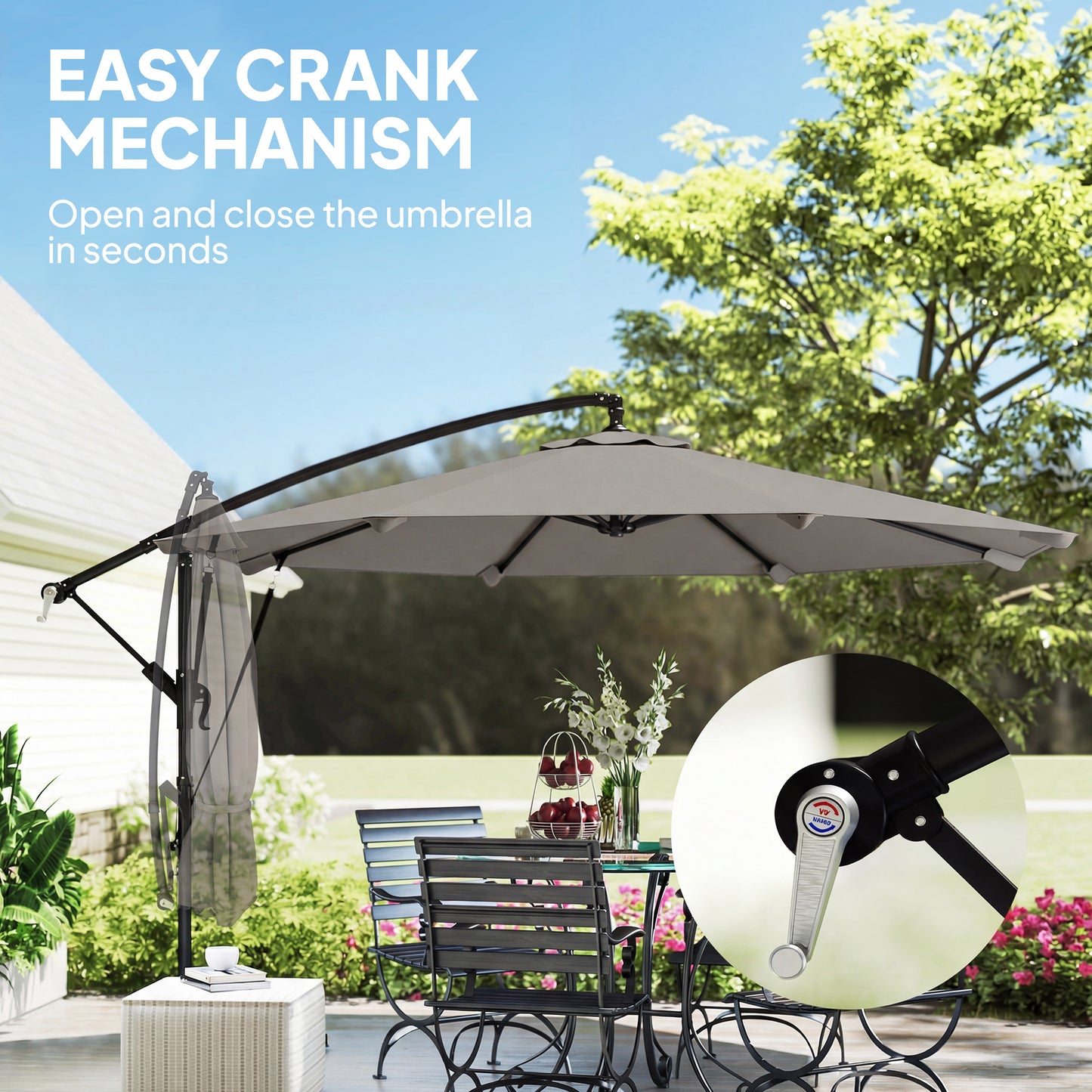 Outsunny 3 Meter Cantilever Parasol With Protective Cover And Wind Ropes Banana Parasol With Crank Handle Light Grey