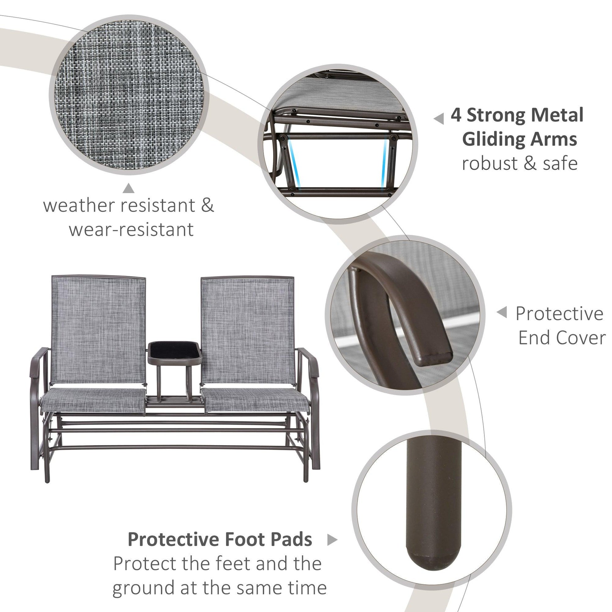 Outsunny Metal Double Swing Chair for Garden Patio with Table - ALL4U RETAILER LTD