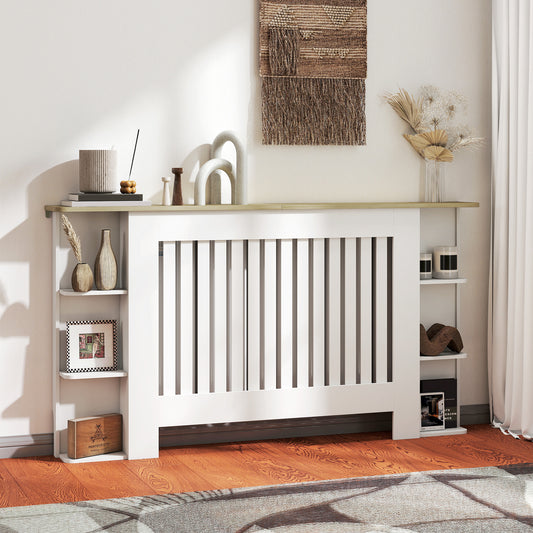 HOMCOM Radiator Cover With Open Storage Shelves Vertical Slatted Cabinet Heater Cover For Living Room Hallway White
