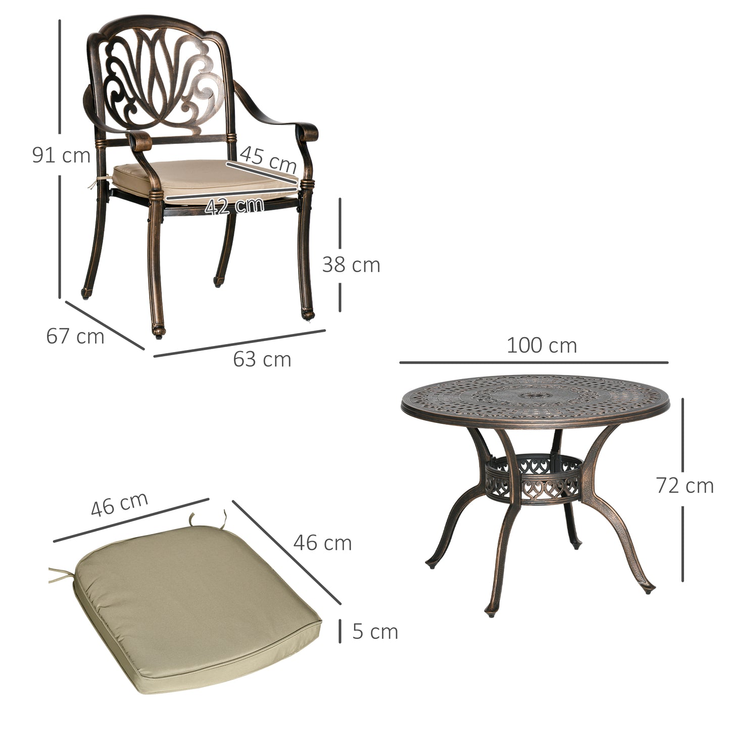 Outsunny Antique Bronze 4-Piece Outdoor Dining Set with Cushions and Umbrella Hole - ALL4U RETAILER LTD