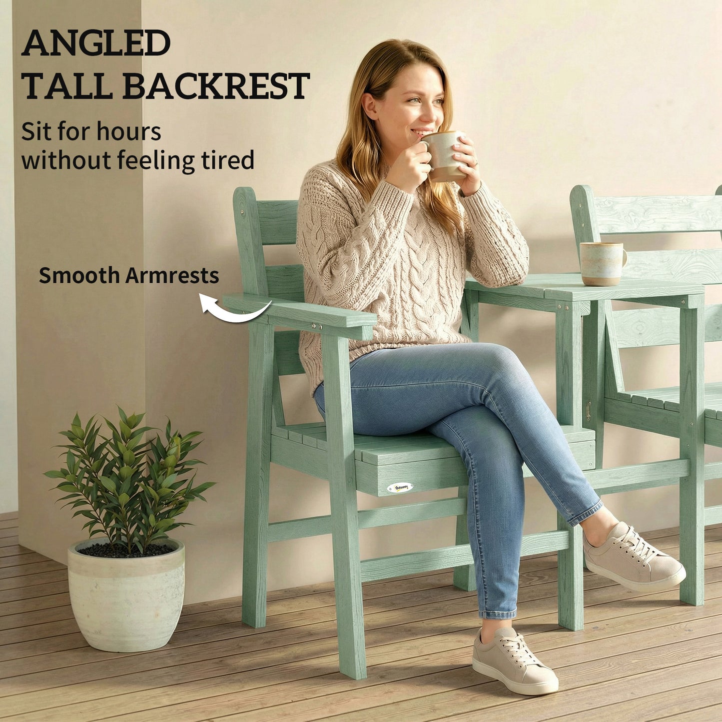 Outsunny Outdoor Garden Loveseat With Integrated Table Jack And Jill Style Embossed Wood Green