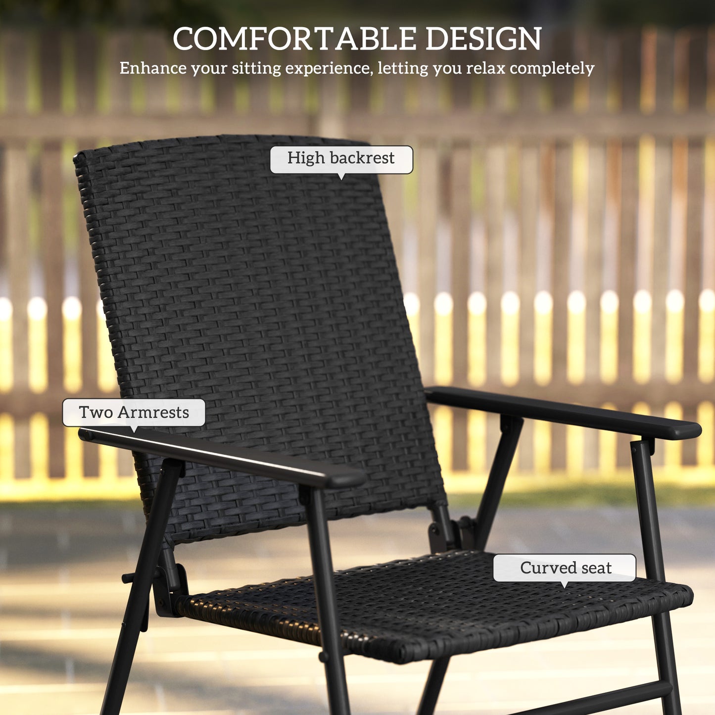 Outsunny Set of Four Folding Rattan Chairs Black Weather Resistant Outdoor Patio Seating