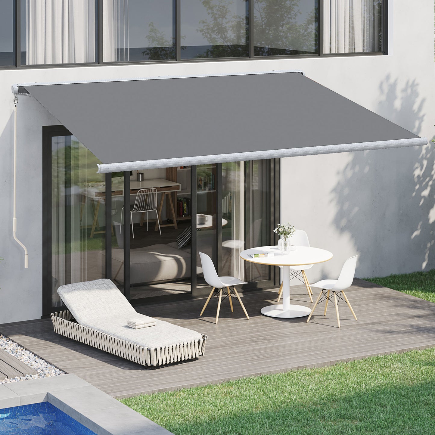 Outsunny 4x3m Full Cassette Electric And Manual Retractable Awning With Remote Controller For Patio Doors Grey
