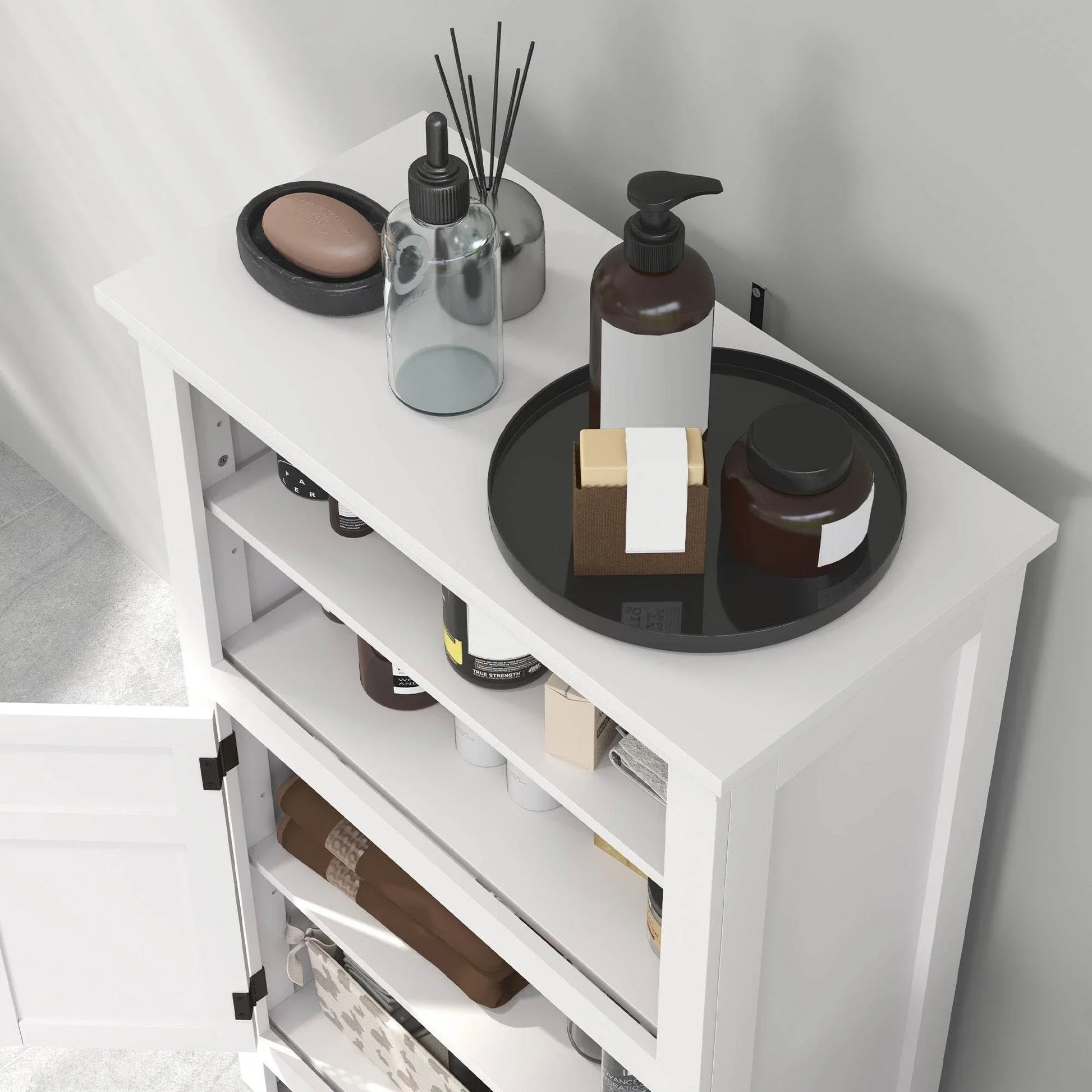 Compact White Bathroom Storage Cabinet with Adjustable Shelves - ALL4U RETAILER LTD