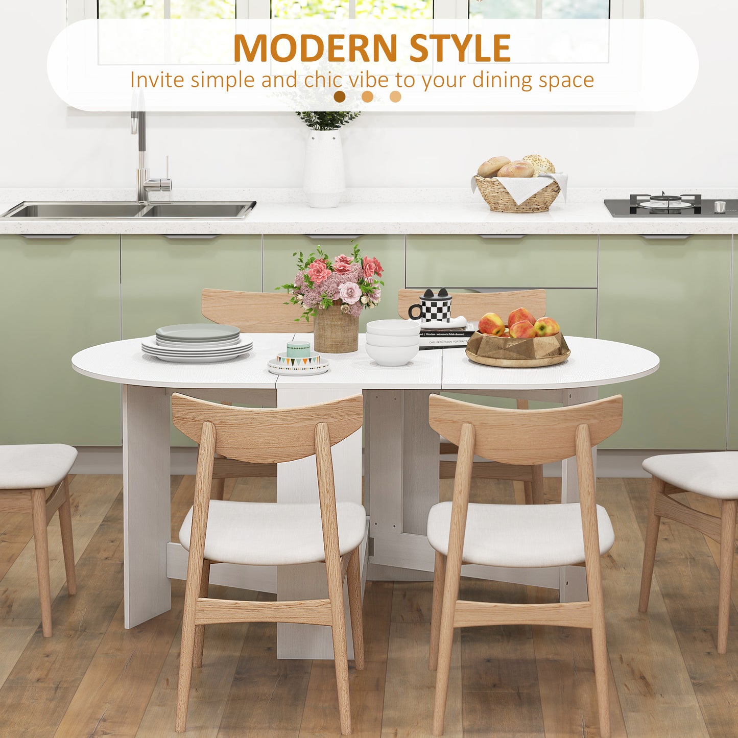 HOMCOM Folding Dining Table With Drop Leaf For Small Spaces, Oval Ash Wood Effect Tabletop