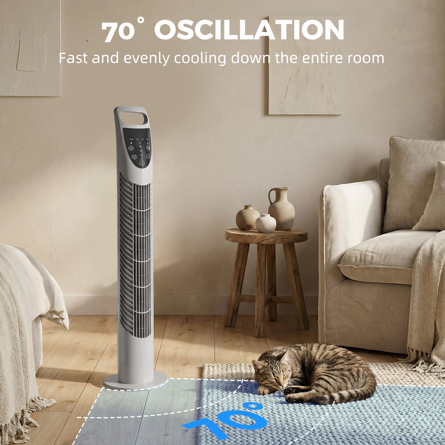 HOMCOM Tower Fan Oscillating With Remote Control 3 Speeds 3 Wind Modes 40W Quiet Grey