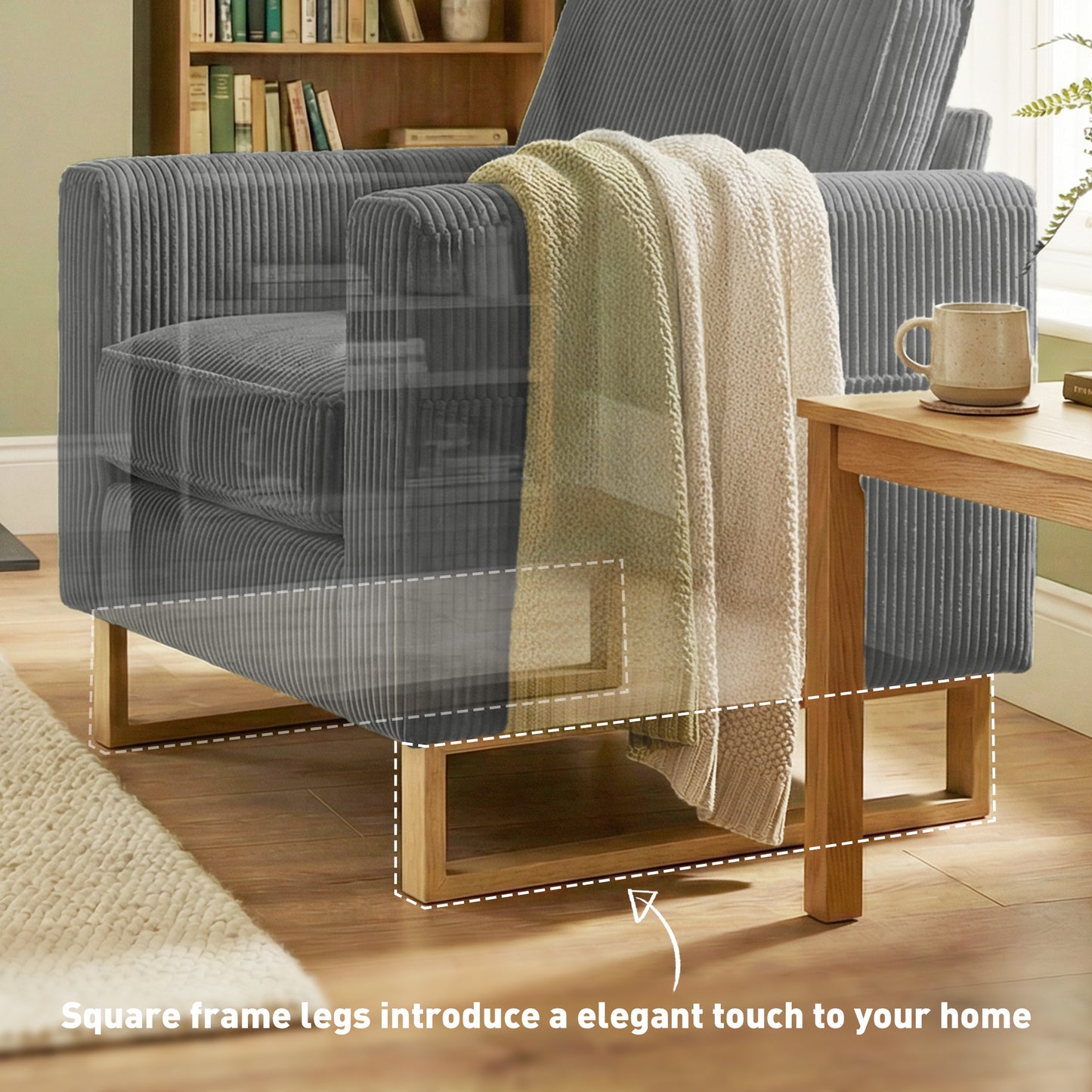 HOMCOM Accent Chair with Pocket Spring Modern Industrial Armchair with Metal Legs for Living Room Dark Grey