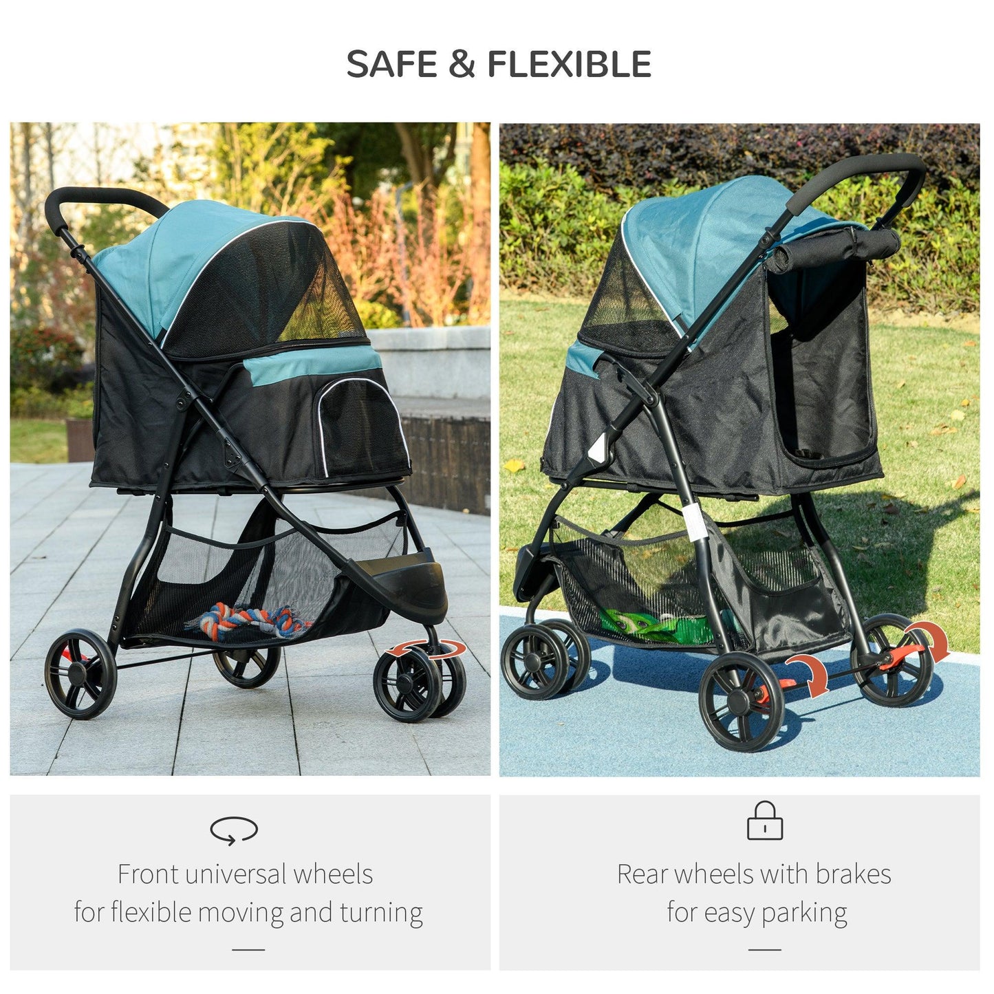 PawHut Foldable Pet Stroller with Rain Cover for XS and S-Sized Dogs Dark Green - ALL4U RETAILER LTD