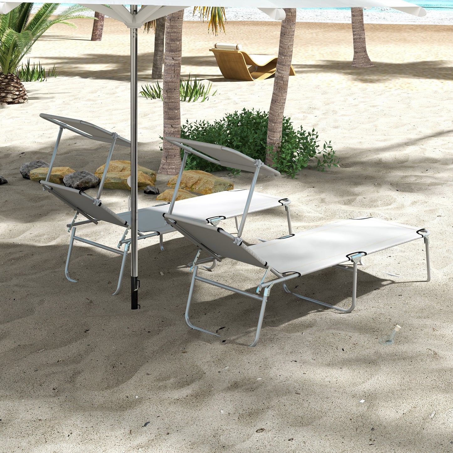 Outsunny Adjustable Outdoor Sun Lounger Set of 2 with Canopy Shade | Reclining Folding Chairs - ALL4U RETAILER LTD