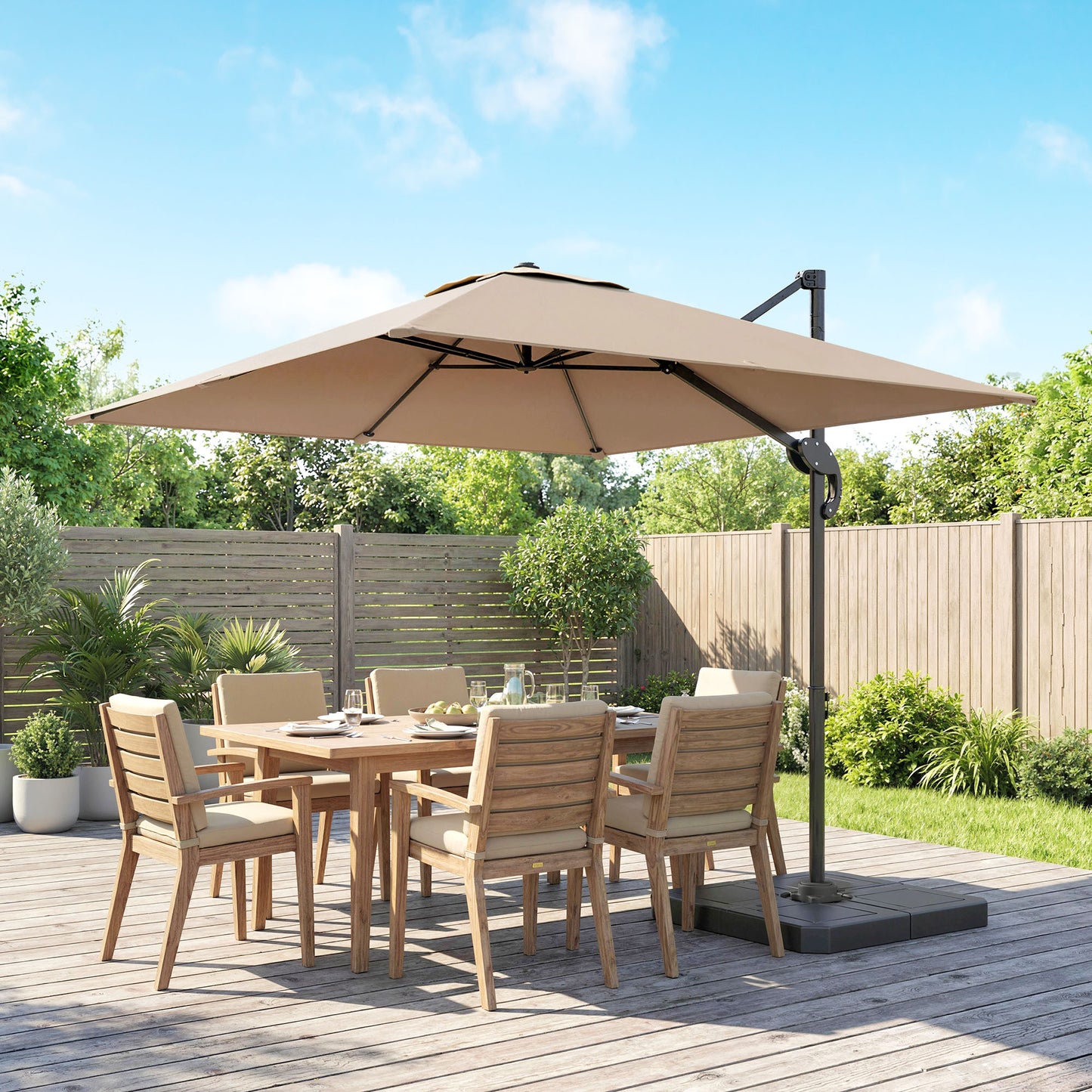 Outsunny 2.4m Square Cantilever Parasol With Weights UPF50 Offset Tilt Adjustment Khaki