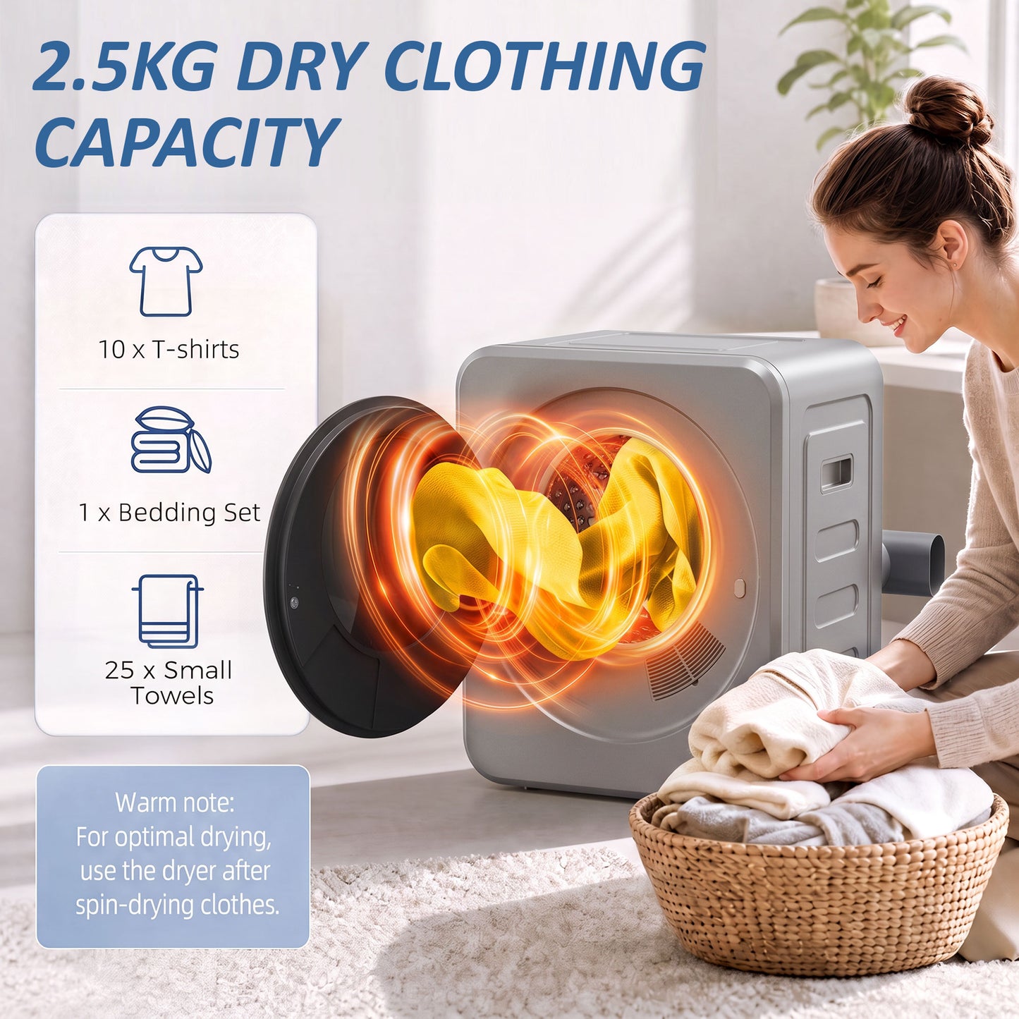 HOMCOM 800W Compact 4kg Vented Tumble Dryer Stainless Steel Tub