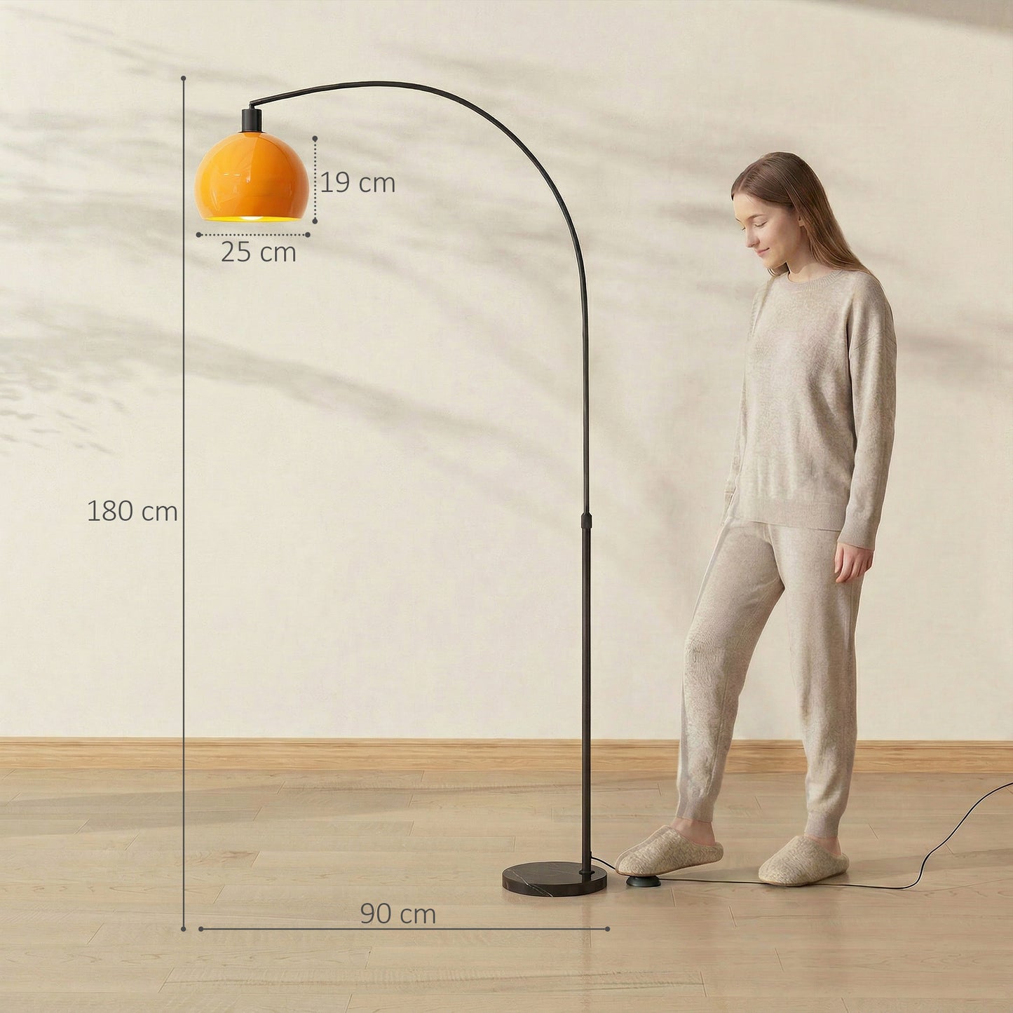 HOMCOM Modern Floor Lamp for Living Room Bedroom and Office with Shade and Foot Switch Marble Base Black