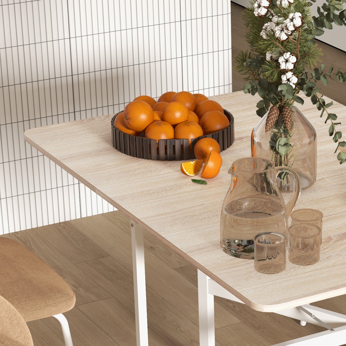 HOMCOM Oak Drop Leaf Dining Table Seats 4 to 6 People for Small Apartments Folds to 26cm High for Easy Storage