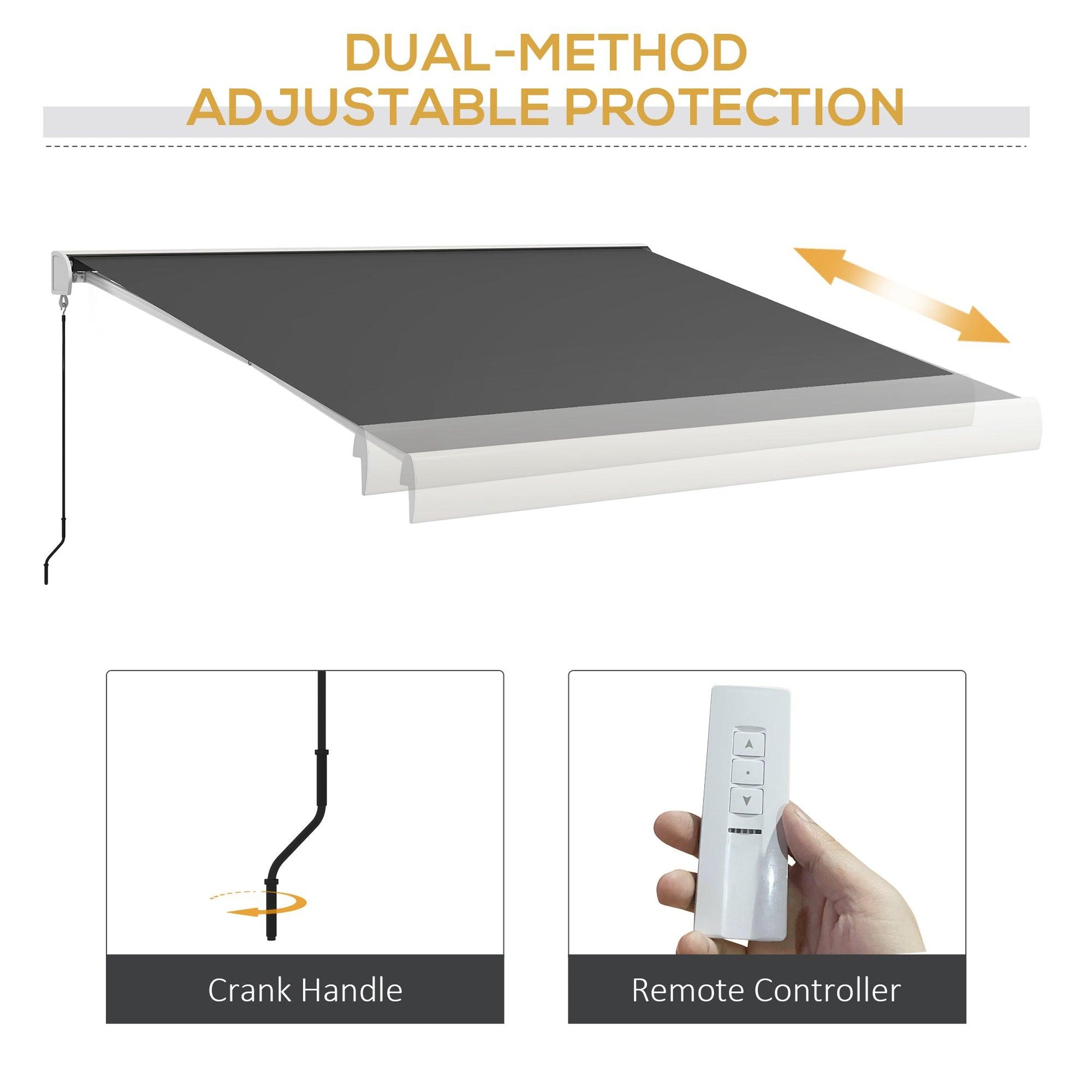 Outsunny 4 x 3(m) Electric Retractable Awning with Remote Controller, Aluminium Frame Sun Canopies for Patio Door Window - ALL4U RETAILER LTD