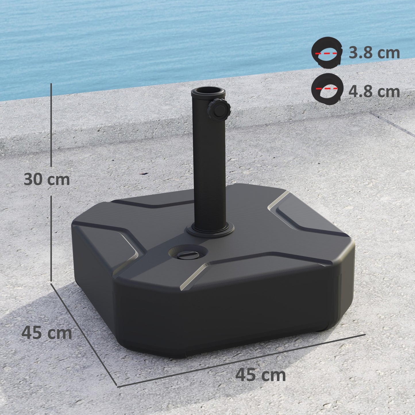 Outsunny Square Parasol Base Heavy Duty Umbrella Stand 25kg Sand Or 20kg Water Fill For 38 48mm Poles Black