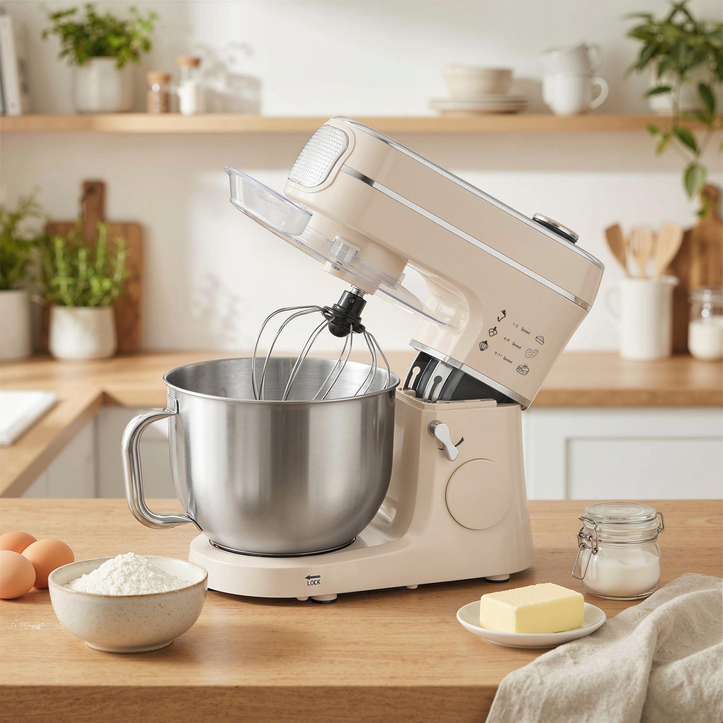 HOMCOM Stand Mixer 6L 1400W Tilt Head Food Mixer With 11 Speeds Pulse Fermentation Function LED Display Cream