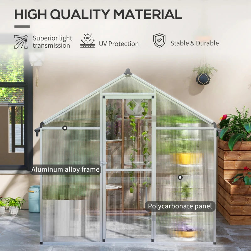 Outsunny 8x6ft Aluminum Frame Greenhouse with Foundation - Premium Quality Garden Structure for Efficient Plant Growth - ALL4U RETAILER LTD