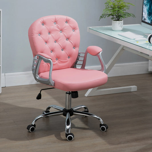 Vinsetto Glamorous Ergonomic Office Chair with 360° Swivel and Diamante Tufting - Pink - ALL4U RETAILER LTD