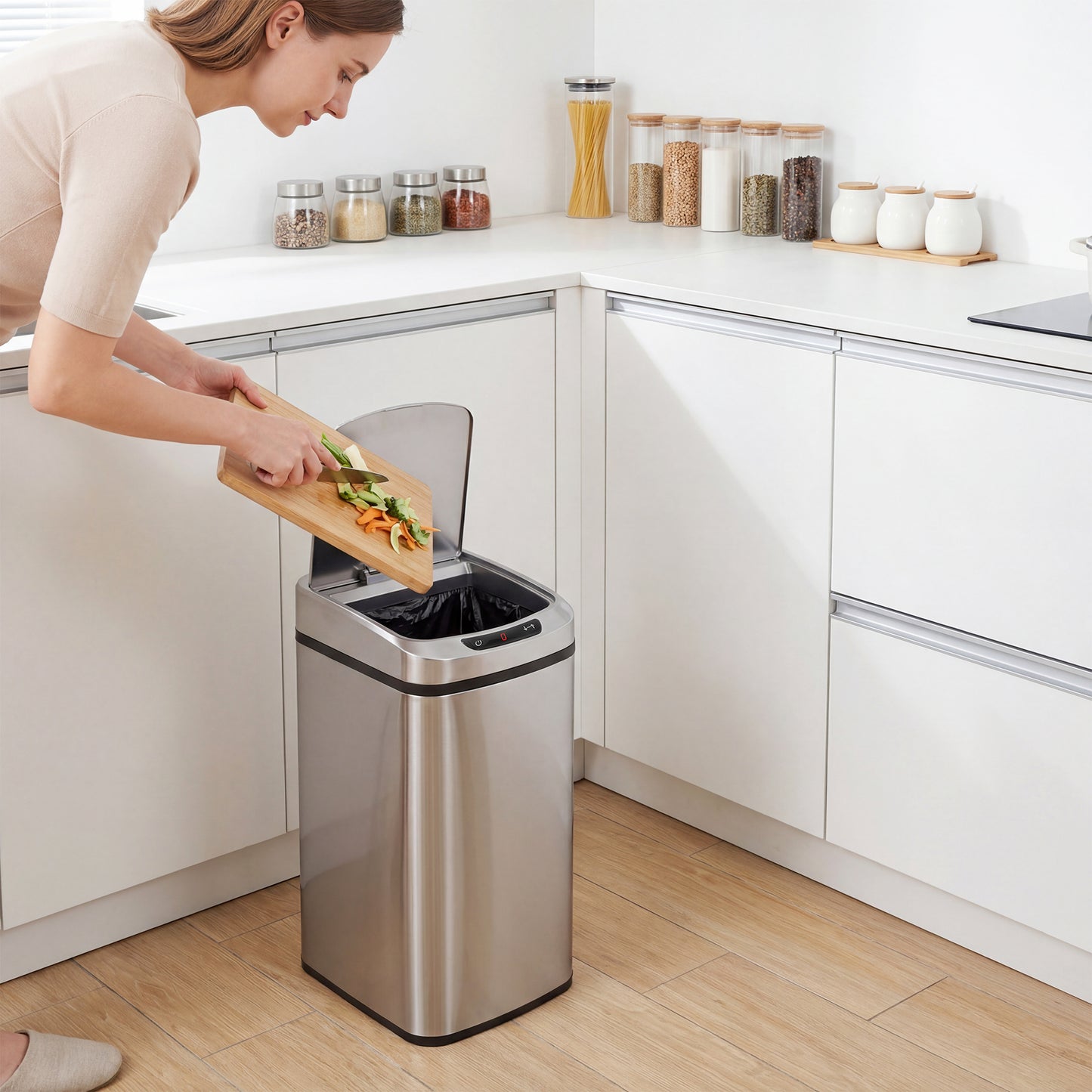 HOMCOM 12L Sensor Bin With Touchless Motion And Manual Button Fingerprint Resistant Stainless Steel Kitchen Bin Silver