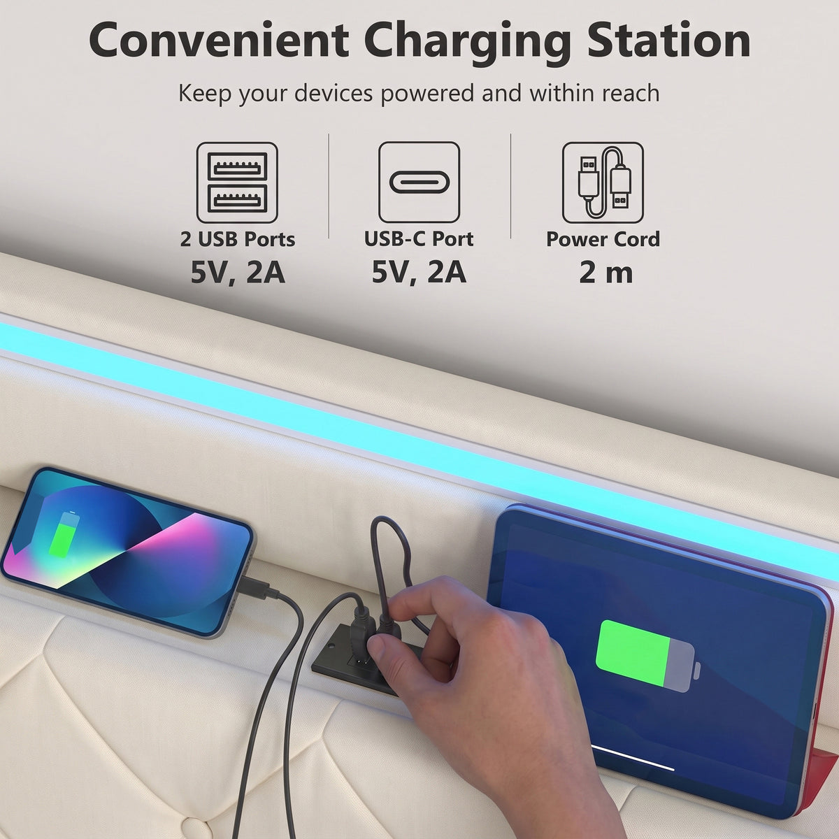 HOMCOM King Bed Frame With Hydraulic Storage Led Charging