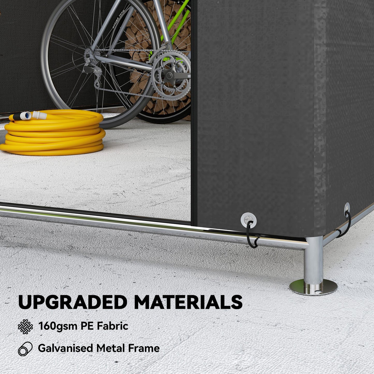 Outsunny Outdoor Garden Bike Storage Shed With Waterproof Roll Up Zipper Door And Galvanised Metal Frame Dark Grey