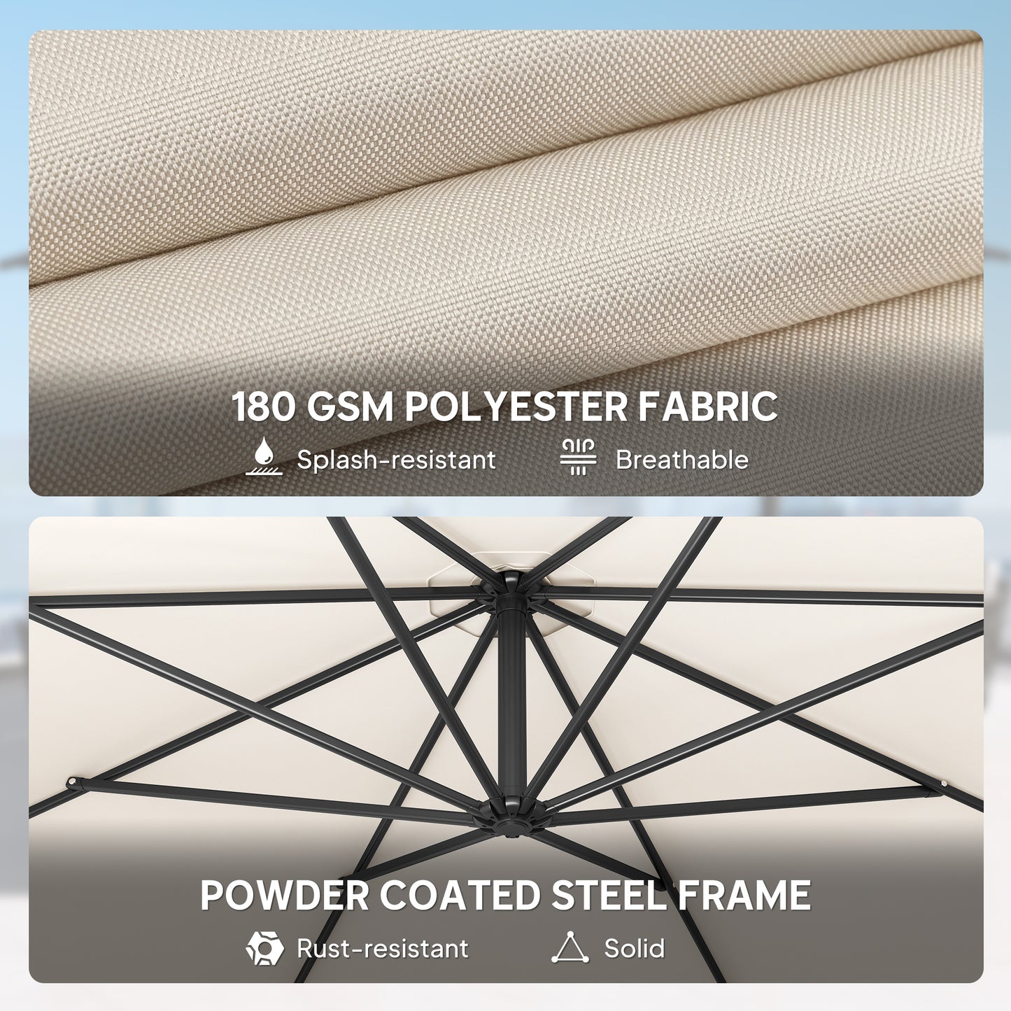 Outsunny 3 m Overhanging Cantilever Parasol With Cross Base Cream White UV Resistant Patio Umbrella