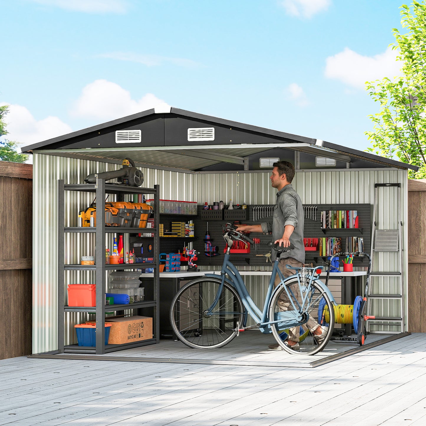 Outsunny 12 X 8 Ft Garden Shed Outdoor Storage With Lockable Double Doors 4 Vents Dark Grey